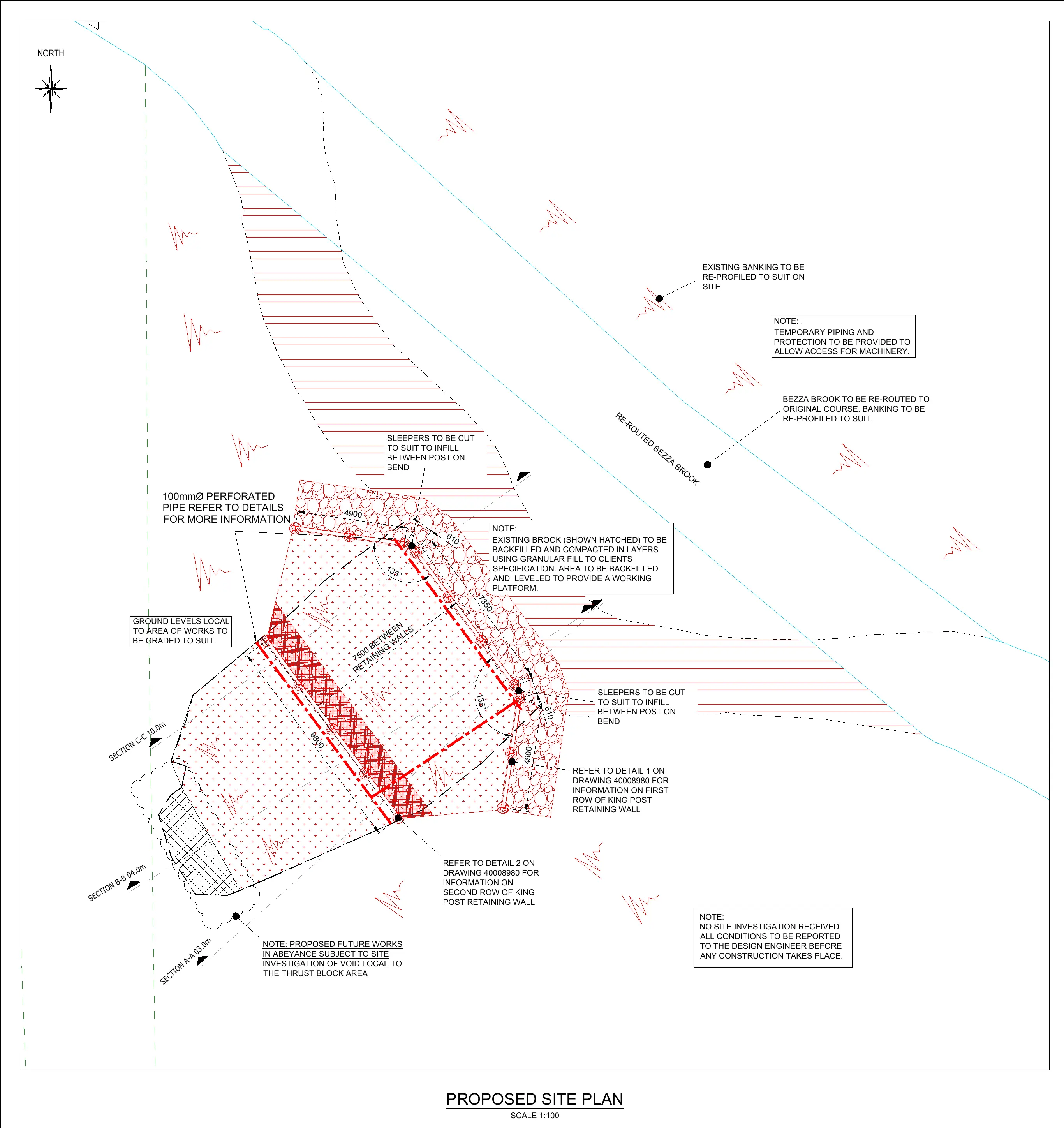 Construction plan for the Bezza Brook retaining and drainage works